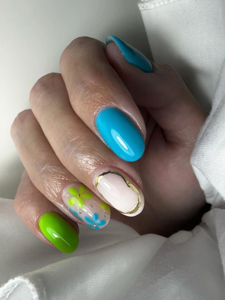 Hand-painted nail art - client work at Beauty Icon Solihull